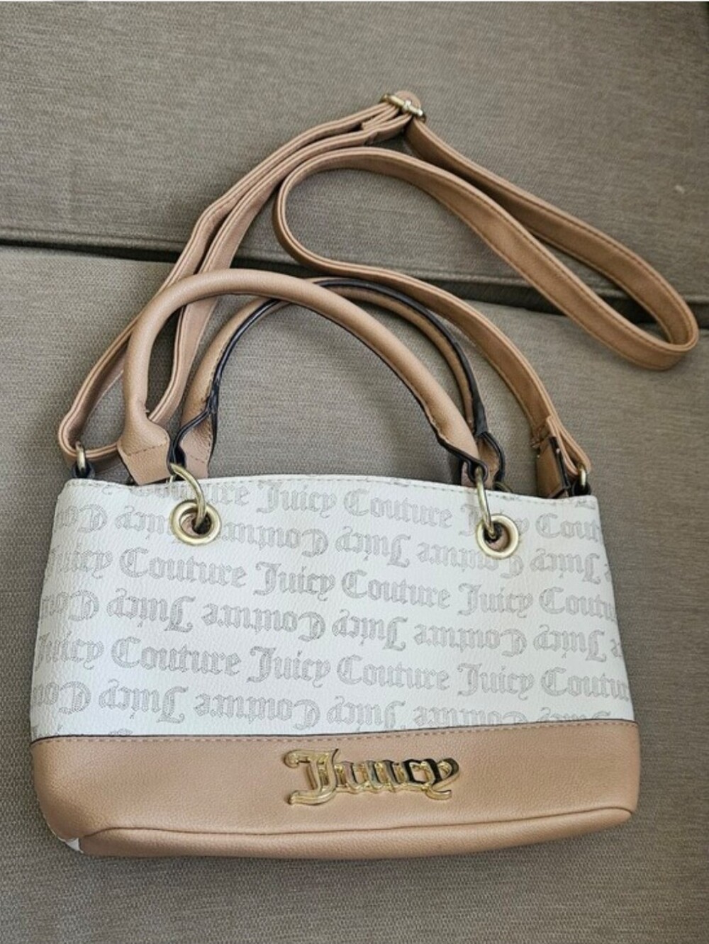 Juicy Couture Satchel Crossbody Bag Beige Cream Signature Shoulder Bag Y2K Rare